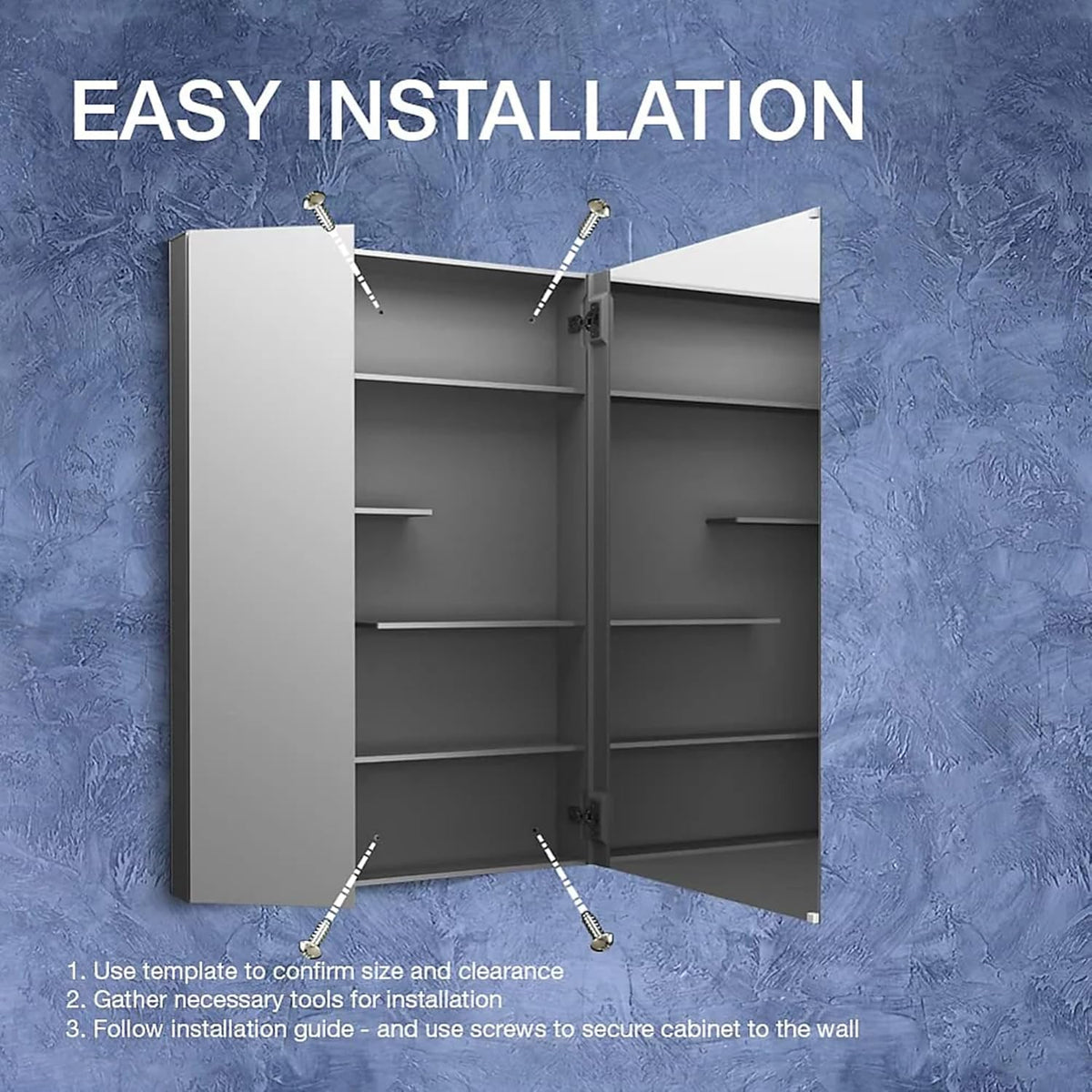 Kohler 81149-DA1 Maxstow Frameless Surface-Mount Two-Door Bathroom Medicine Cabinet with Mirror, 30 in. W x 40 in. H, Dark Anodized Aluminum