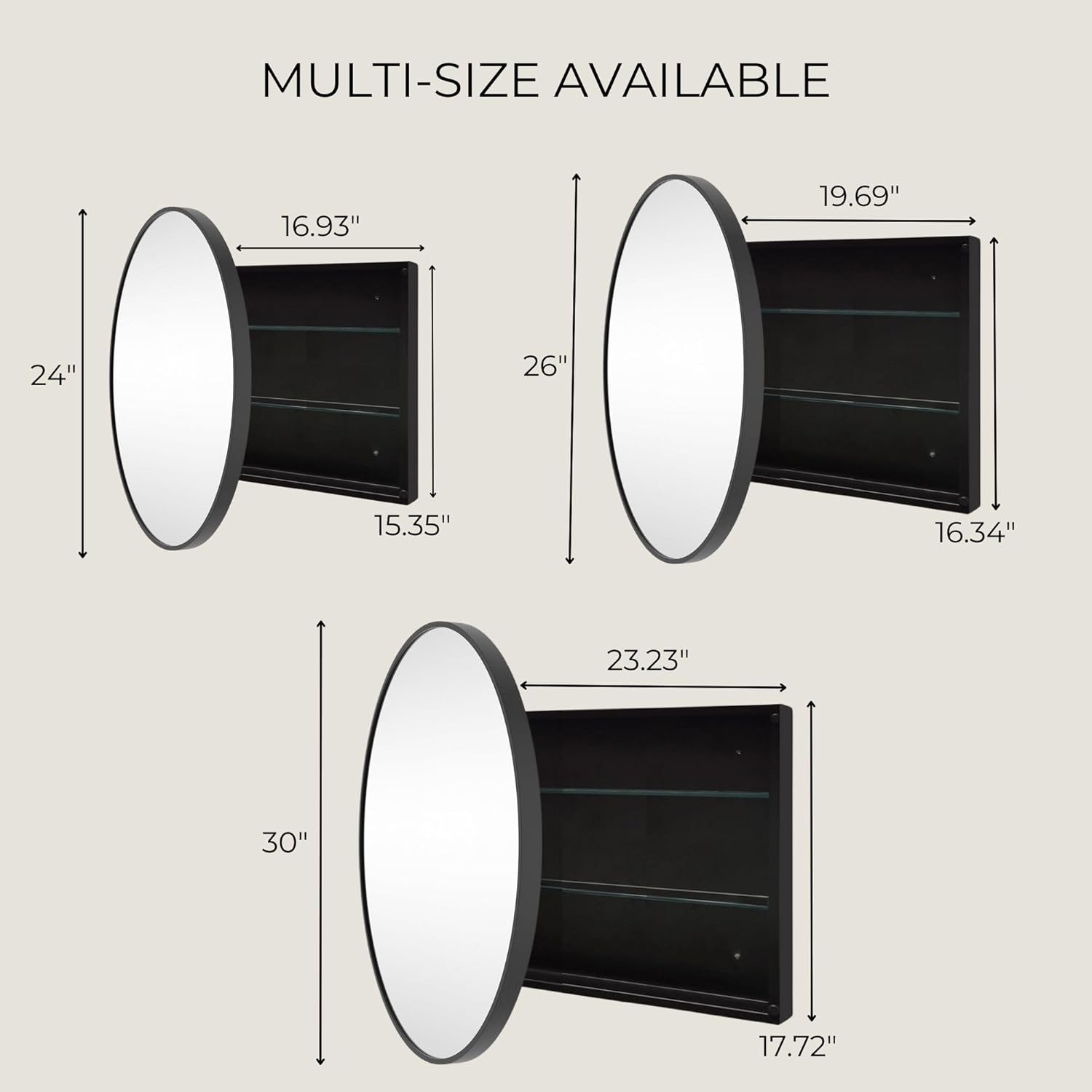 Surface Mount Brushed Nickel Round CircleBathroom Medicine Cabinet with Mirror Circlular Shaped Stainless Steel Metal Framed Medicine Cabinets Bathroom Cabinet with Mirror 24'' Diameter