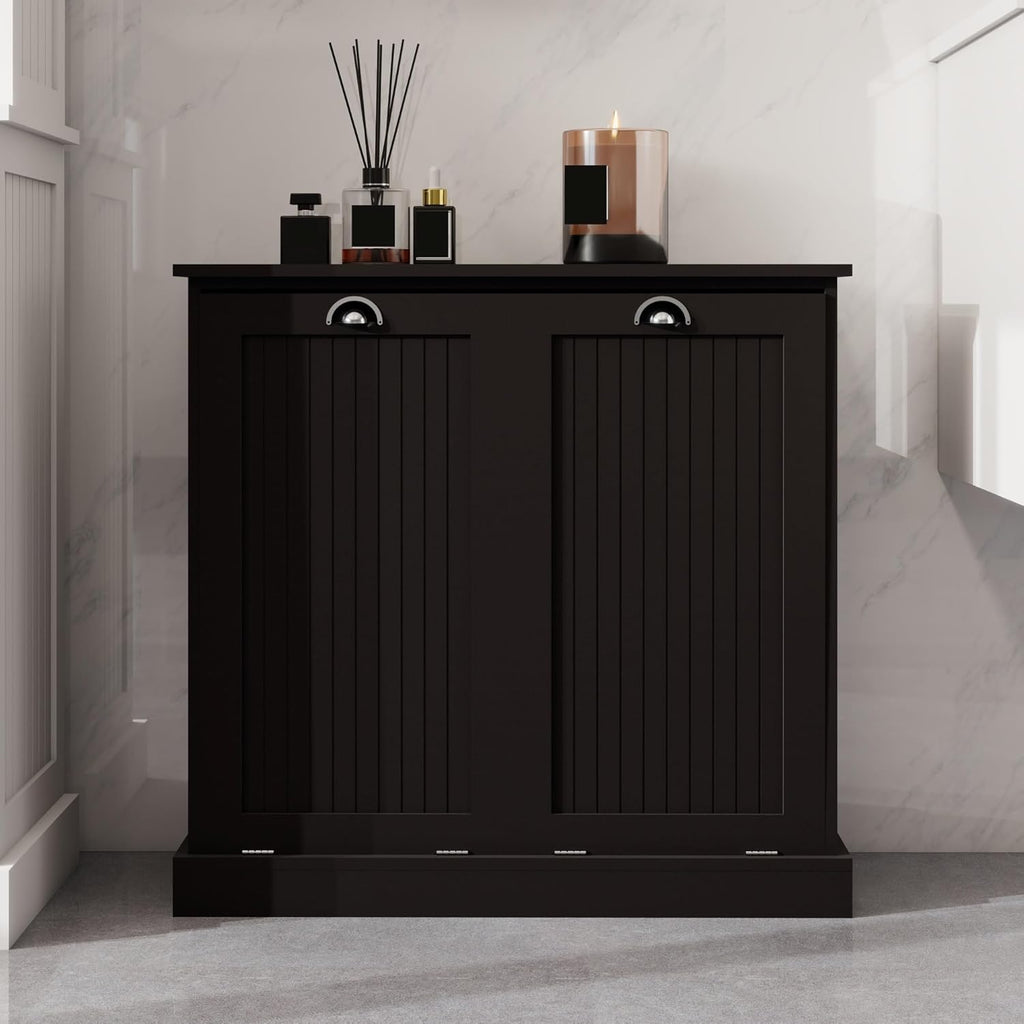 Contemporary Storage Cabinet, Two-Compartment Tilt-Out Laundry Sorter Cabinet, for Bathroom Hallway,for The Kitchen