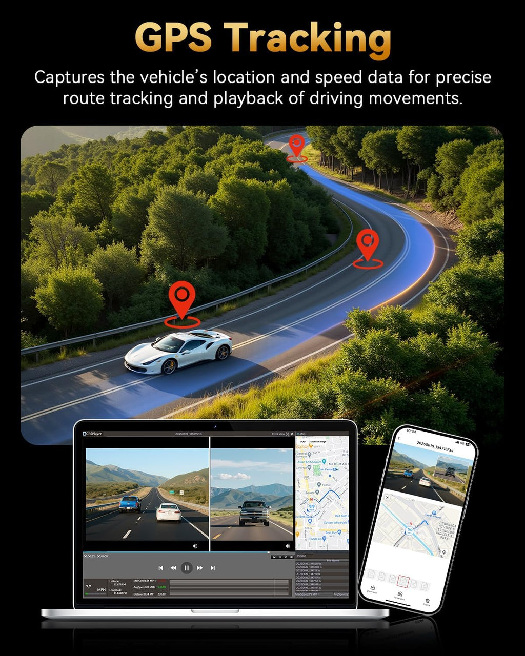 4K+4K Dash Cam Front and Rear, Free 128GB Card Included, 5.8GHz WiFi Dash Camera for Cars, Built-in GPS, G-Sensor, 170°Wide Angle, 3" IPS Screen, 24H Parking Mode, Support 512GB Max
