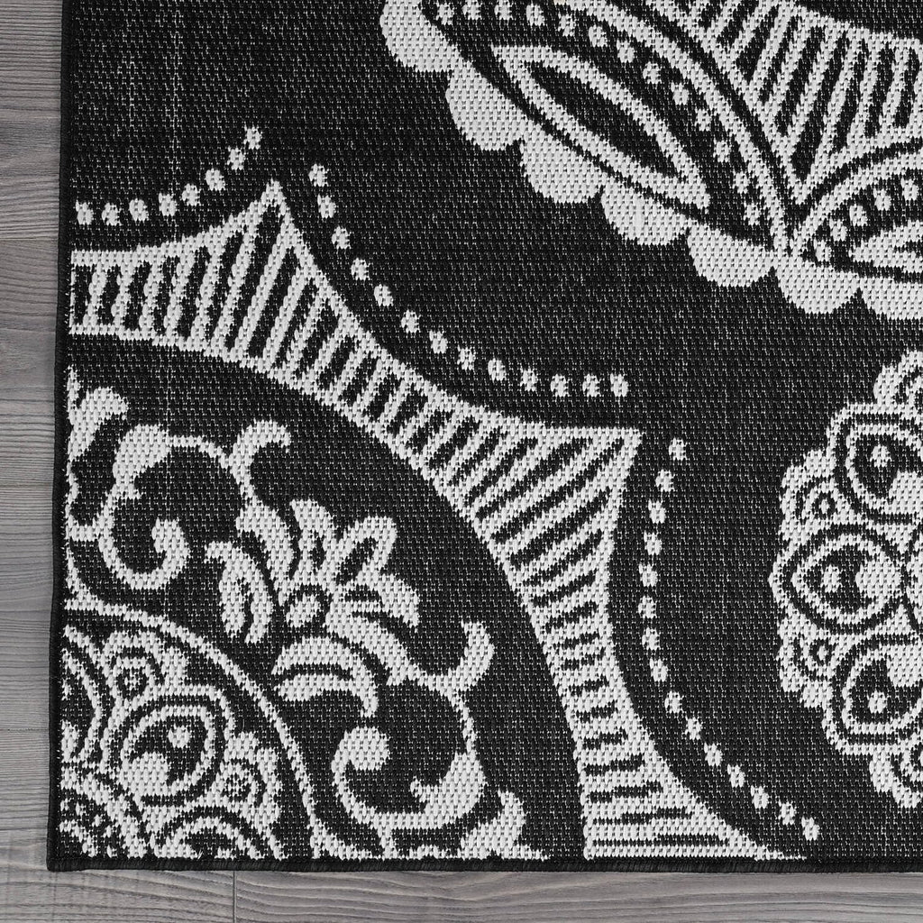 Luul Home Medallion Outdoor Rug 6x9 Washable Outside Carpet for Indoor Patio Porch Waterproof Easy Cleaning Non Shedding Area Rugs Black 6 x 9