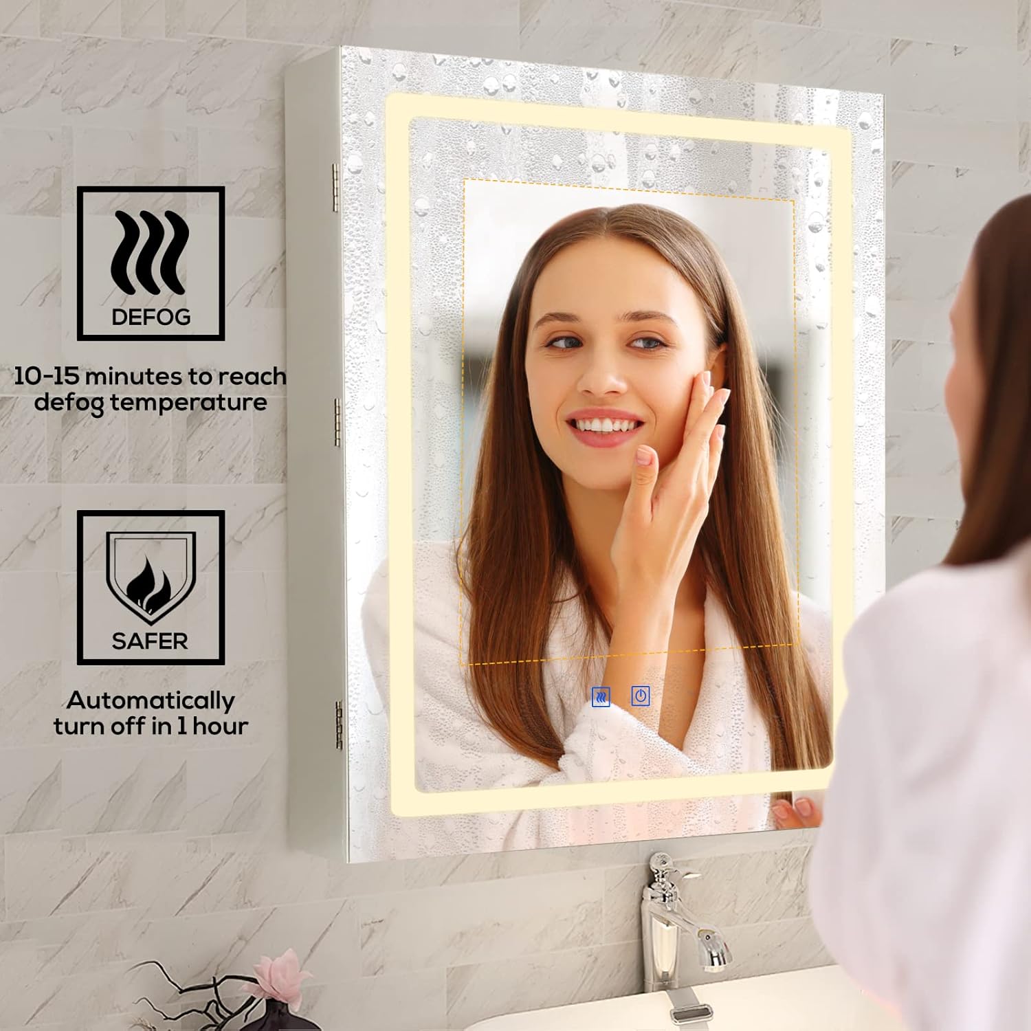 VOWNER Anti-Fog Lighted Bathroom Medicine Mirror Cabinet, Medicine Cabinet with Mirror and Lights, Dimmable, Adjustable Shelves, Memory 3-Color Mode(Engineered Wood, 24"×32")