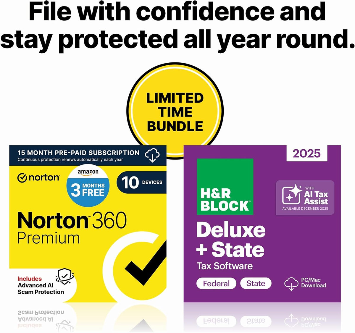 H&R Block Tax Software Deluxe + State 2025 with Norton 360 Premium 2026 Ready Antivirus (10 Devices) Digital Bundle