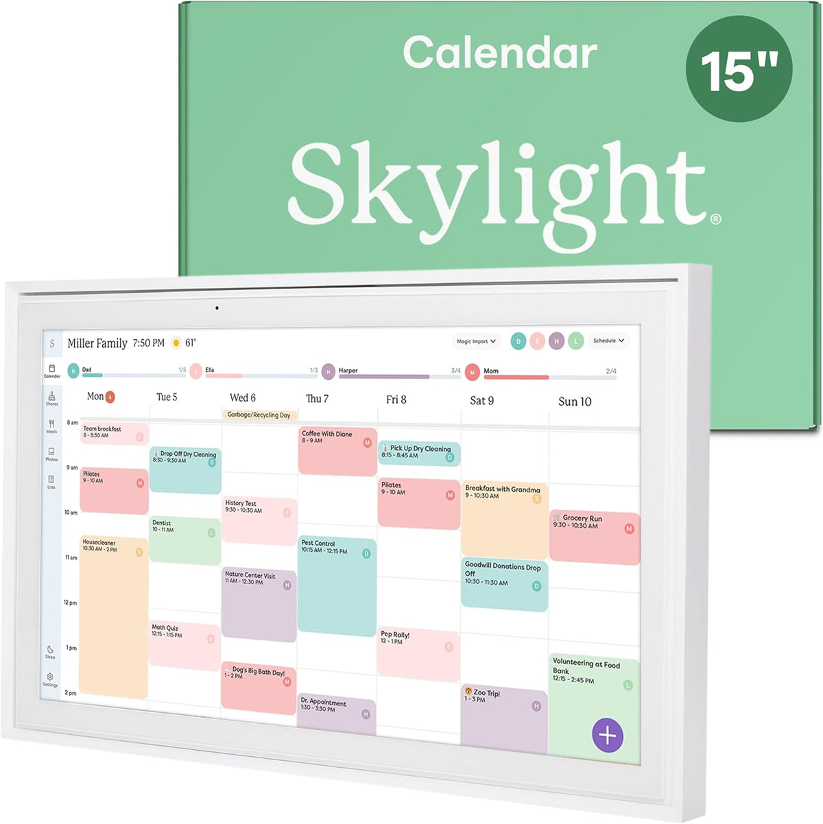Skylight Calendar: 15-inch Wall Planner Digital Calendar & Chore Chart, Smart Touchscreen Interactive Display for Family Schedules – Wall Mount Included, Great for Organizing Your 2026 Calendar