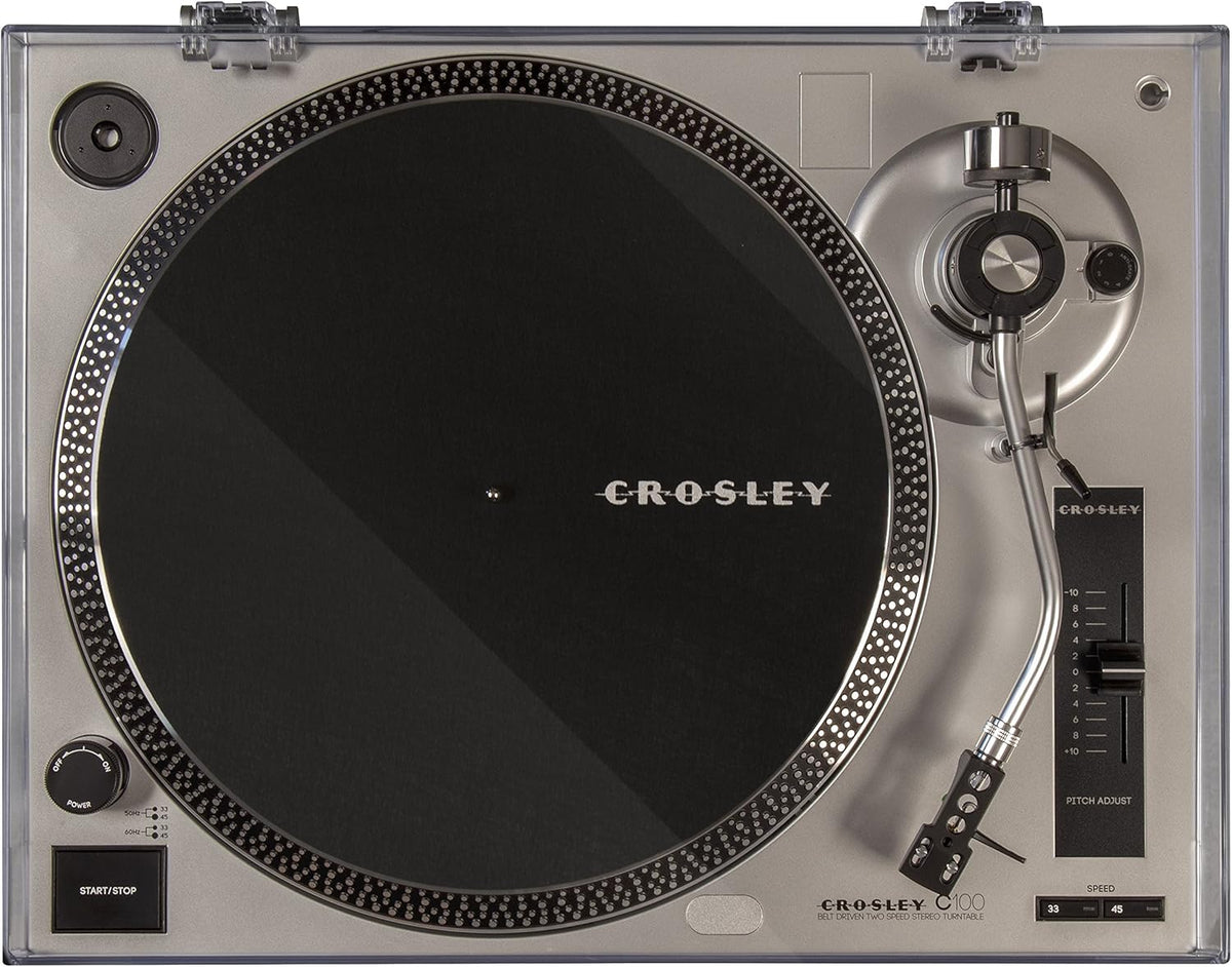 Crosley C100A-SI Belt-Drive Turntable Record Player with Adjustable Counterweight, Silver