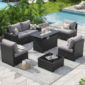 Aoxun Outdoor Patio Furniture Set with 44'' Fire Pit Table, 7 Pcs Outdoor Sectional with 4in Thicken Cushion, Widen Armrests Wicker for Backyard, Grey