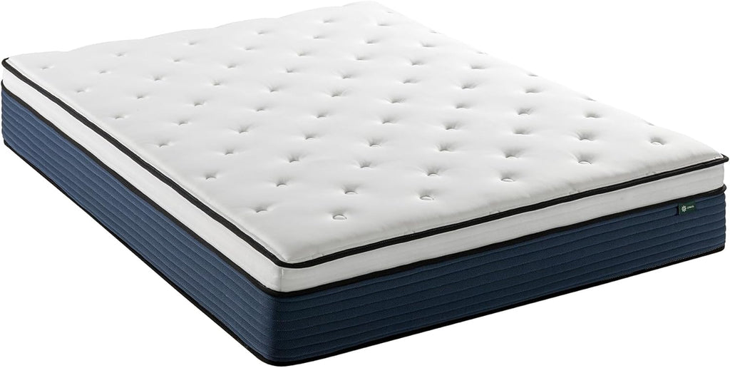 Zinus 12 Inch Comfort Support Hybrid Mattress New Version, Queen, Fiberglass Free, Medium Plush, Motion Isolation, Certified Safe Foams & Fabric, Mattress in A Box
