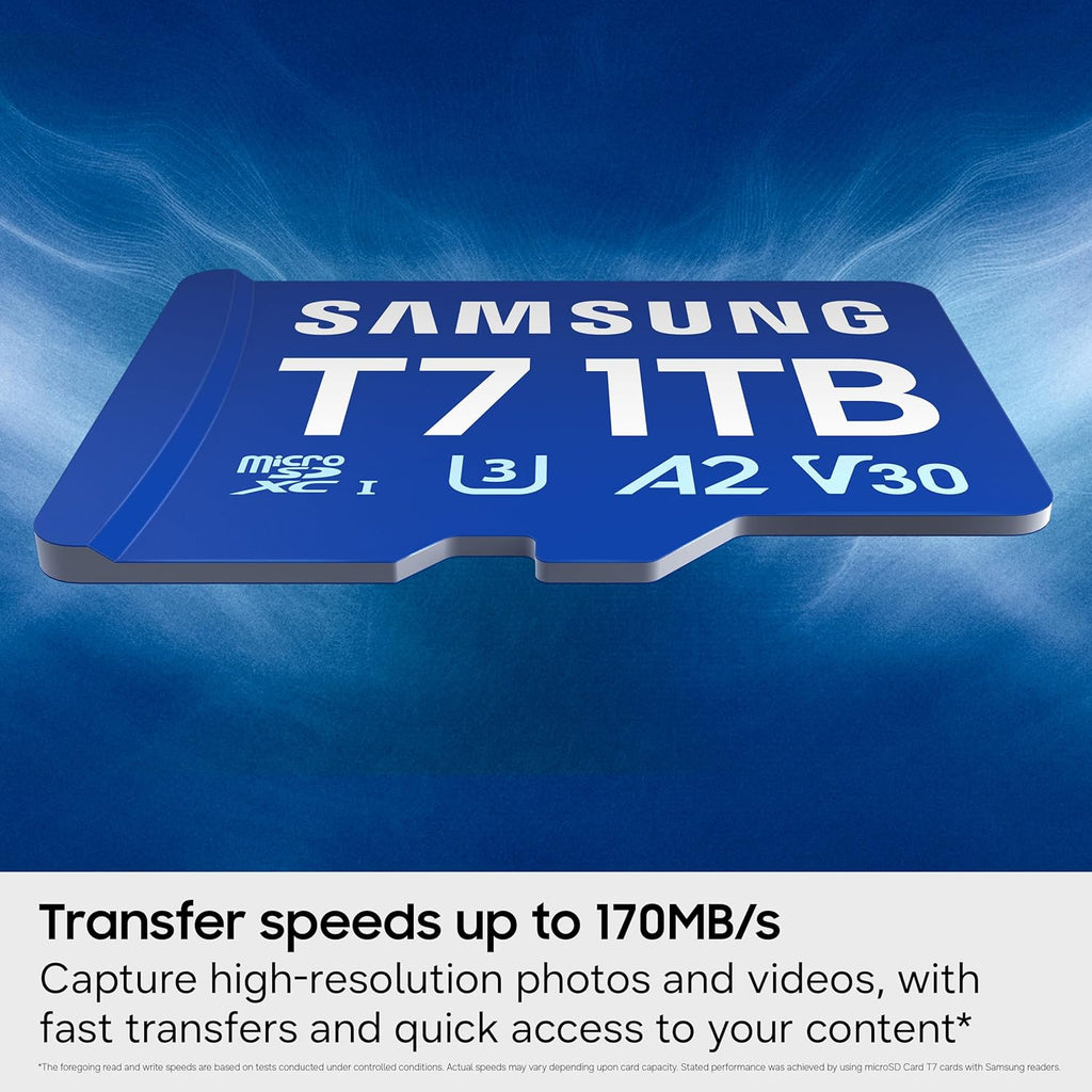 Samsung microSDXC T7 1TB, Transfer Speeds Up to 170 MB/s, Made for Casual Gamers, Amateur Creators, & Everyday Users (MB-MB1T0T/AM)