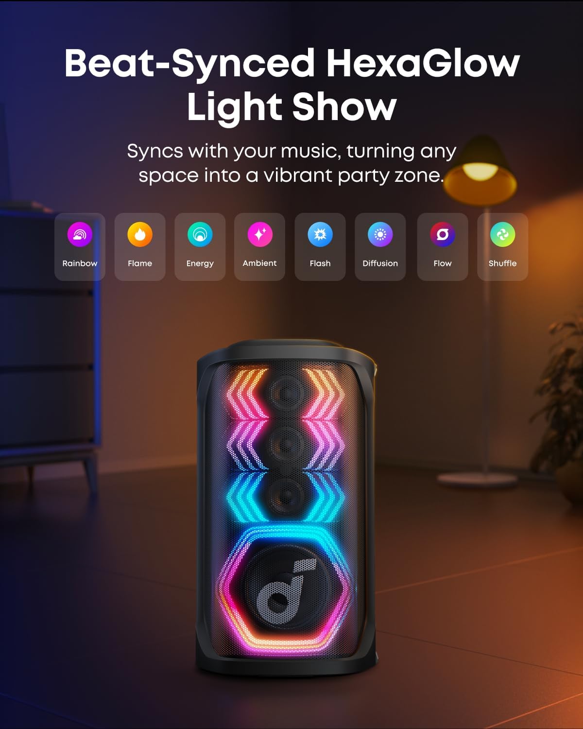 soundcore Rave 3S AI Party Speaker with 2 Wireless Microphones, 200W Sound, AI Vocal Removal, Reverb, Light Show, 12H Playtime, Portable Bluetooth PA System for Home, Party, or Backyard (Renewed)