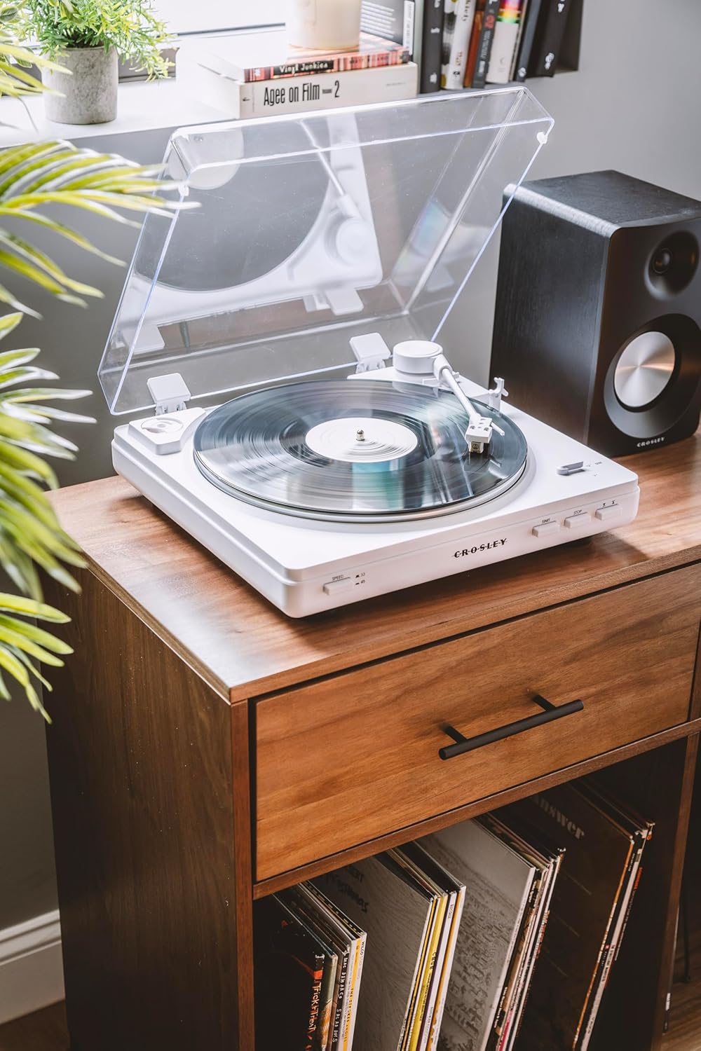 Crosley KT400A-WH Fully Automatic Bluetooth 2-Speed Turntable Record Player with S100A Stereo Speakers, White