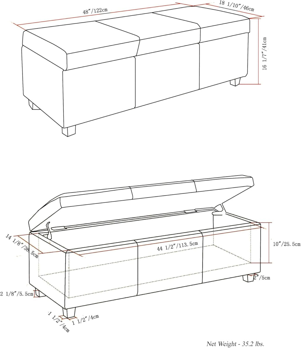 SIMPLIHOME Avalon Storage Ottoman Bench - 48" Wide x 16" High Upholstered Linen Look Fabric Rectangular Lift-Top Ottoman in Slate Grey, Contemporary Bench for Living Room with High-Density Foam