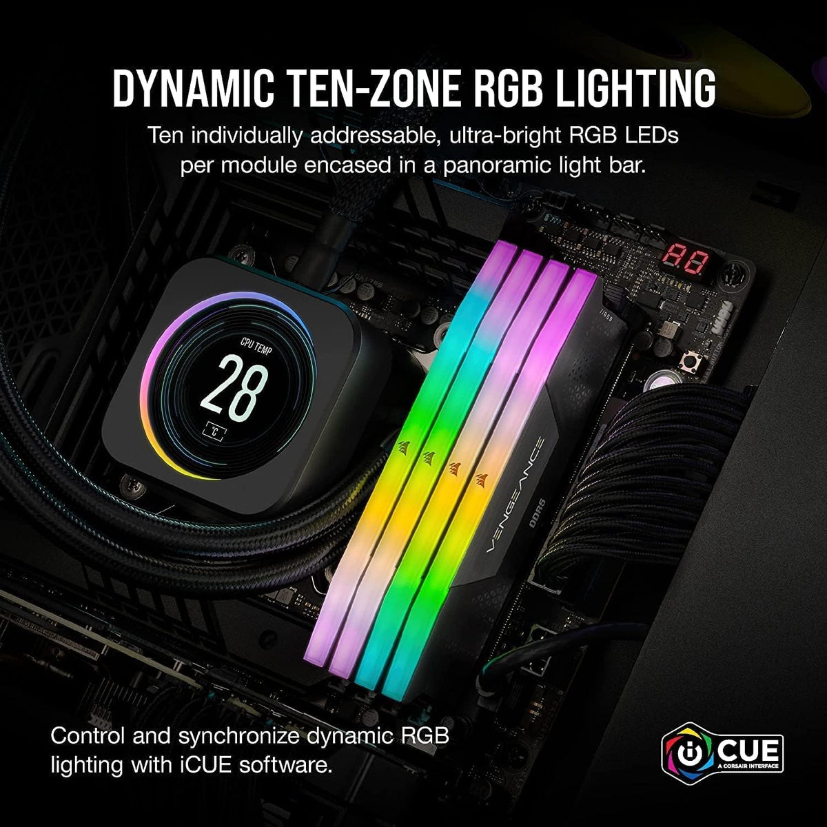 CORSAIR Vengeance RGB DDR5 RAM 32GB (2x16GB) Up to 6000MHz CL36-44-44-96 1.35V Intel XMP 3.0 Computer Memory – Black (CMH32GX5M2E6000C36)