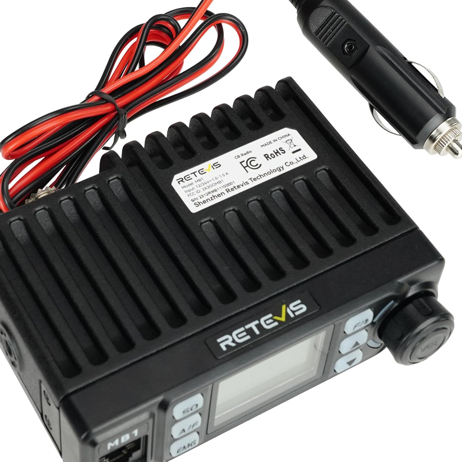 Retevis MB1 40 Channel CB Radio, Noise Cancellation Long Range Mobile Radio, with CB Antenna and Cigarette Lighter, Emergency Channel 9/19, 7-Color Screen, Auto-Scan, External Speaker Jack for Trucker