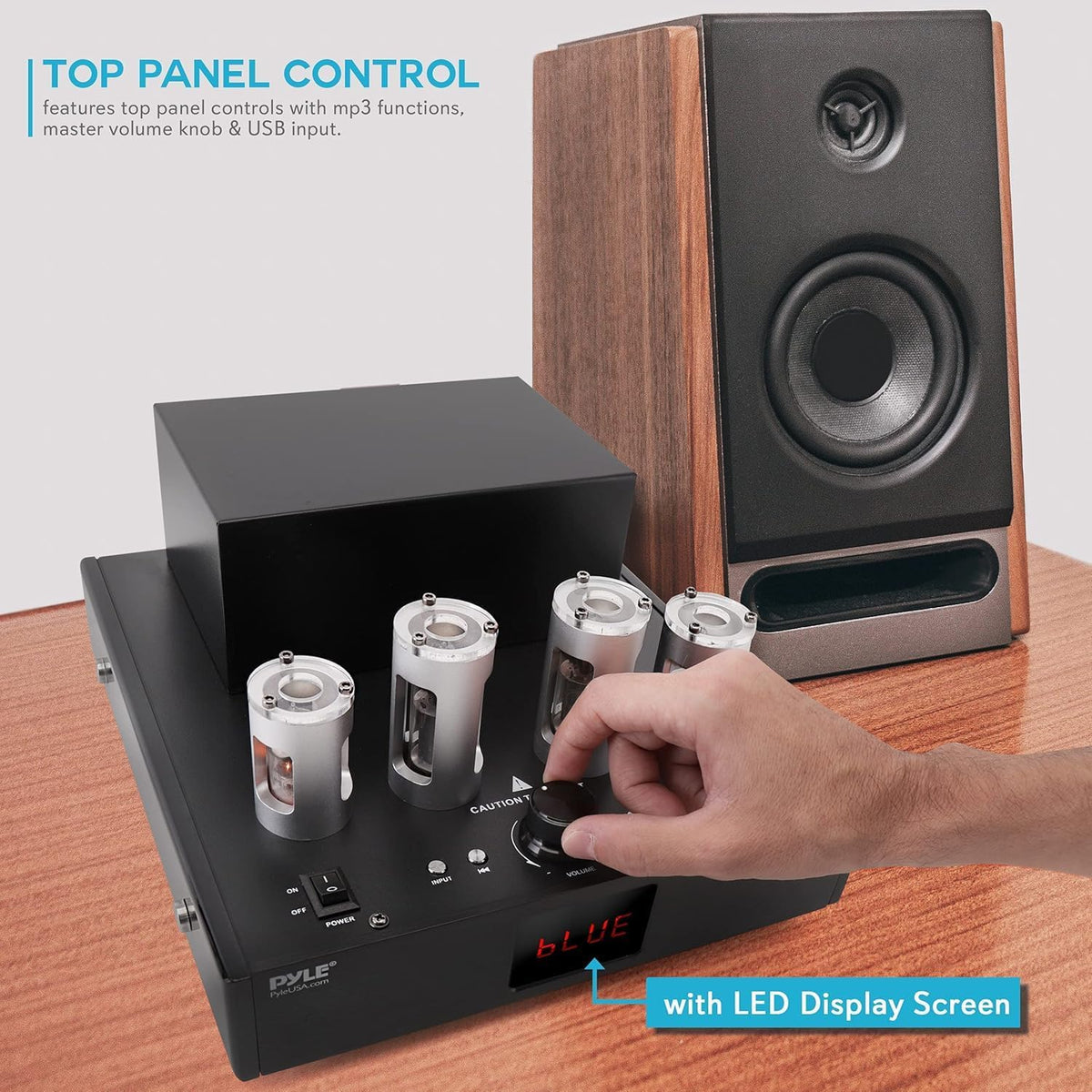 Pyle Bluetooth Tube Amplifier Receiver - 500W Home Theater Audio Desktop Stereo Vacuum Tube Hi-Fi Power Amplifier Receiver w/ 4 Vacuum Tubes, USB Reader, CD/DVD Input, Subwoofer Output
