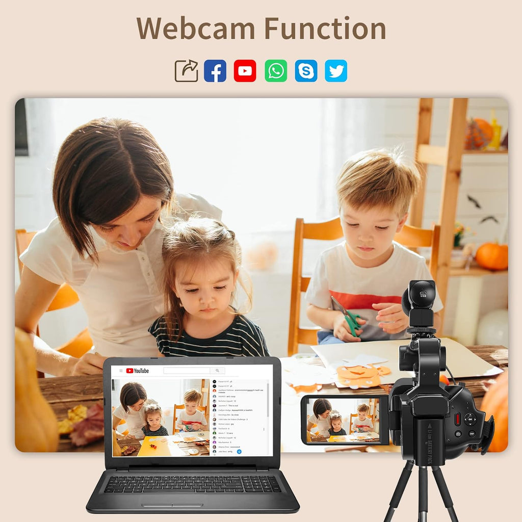 6K Camcorder Video Camera 64MP IR Night Vision Vlogging Camera for YouTube 18X Digital Zoom 4.0" Touch Screen Video Recorder with WiFi, Mic, Charger, Stabilizer, Controller, Battery and 64GB SD Card