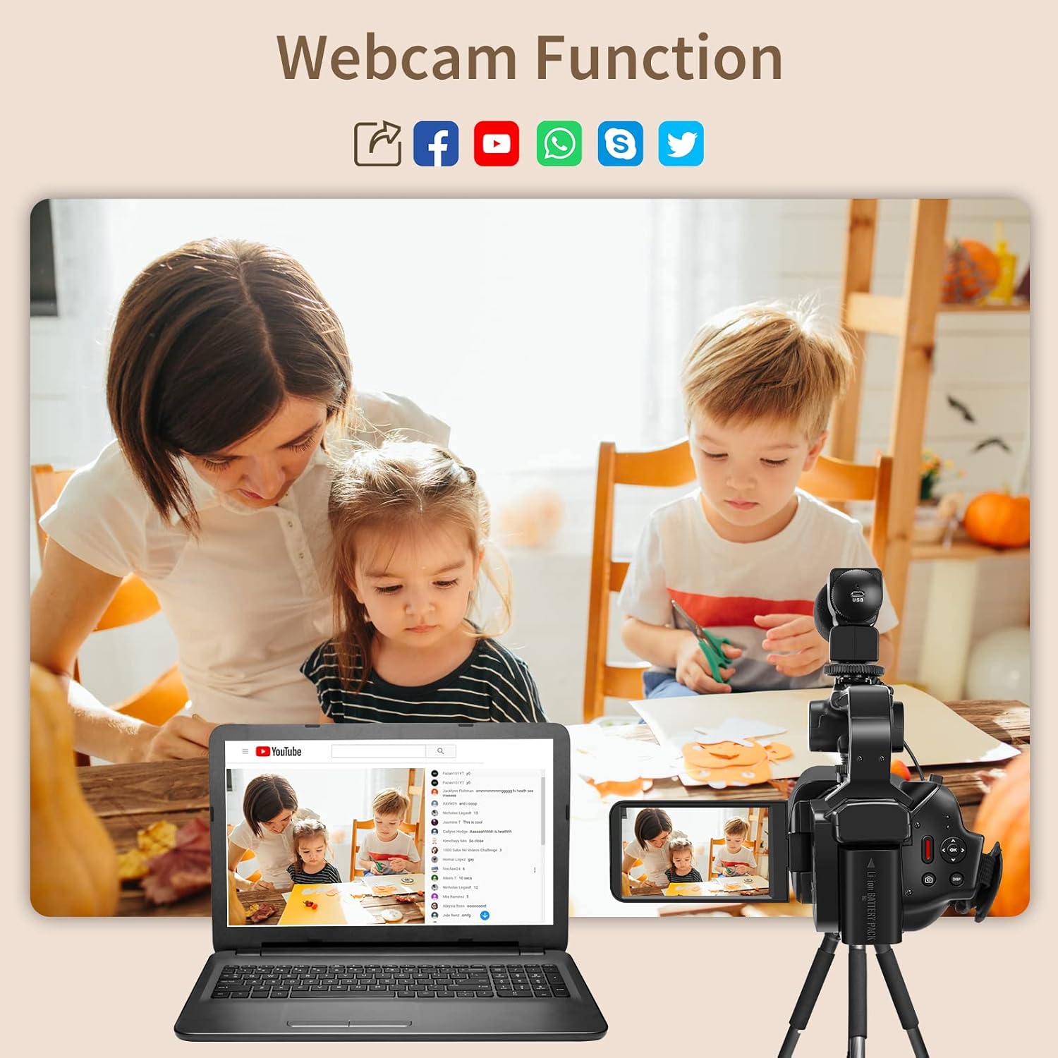 6K Camcorder Video Camera 64MP IR Night Vision Vlogging Camera for YouTube 18X Digital Zoom 4.0" Touch Screen Video Recorder with WiFi, Mic, Charger, Stabilizer, Controller, Battery and 64GB SD Card