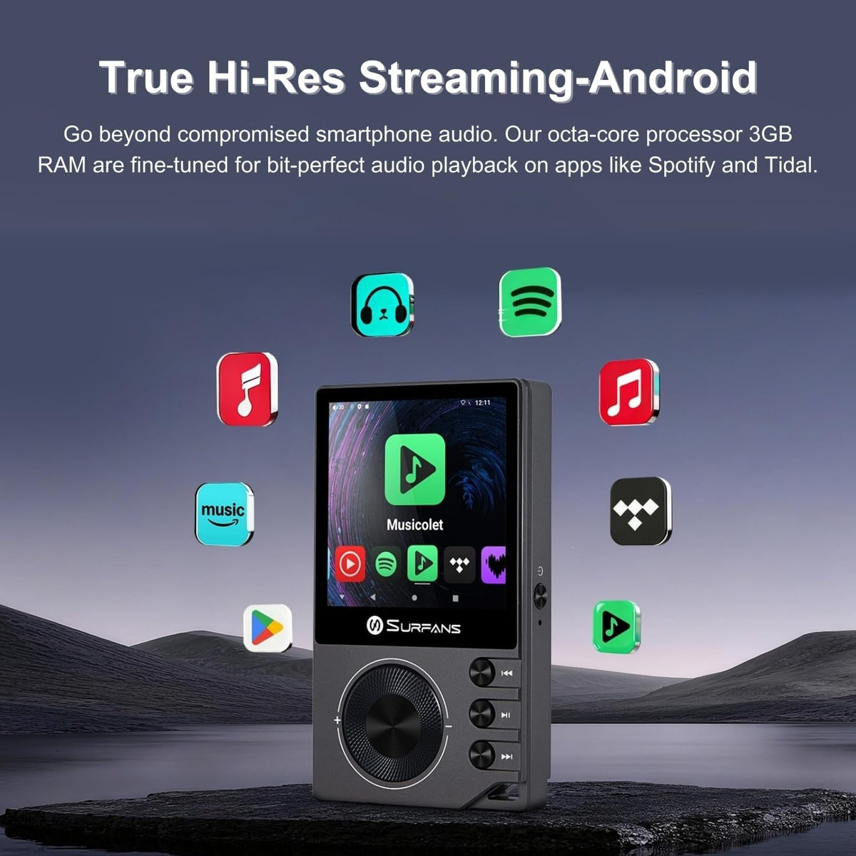 Surfans F20 Pro HiFi Music Player, Dual ESS9018 DAC, DSD512, WiFi & Bluetooth LDAC, Spotify & Tidal Streaming, 4.4mm Balanced 500mW Output, 1TB Expandable Portable DAP(Black)