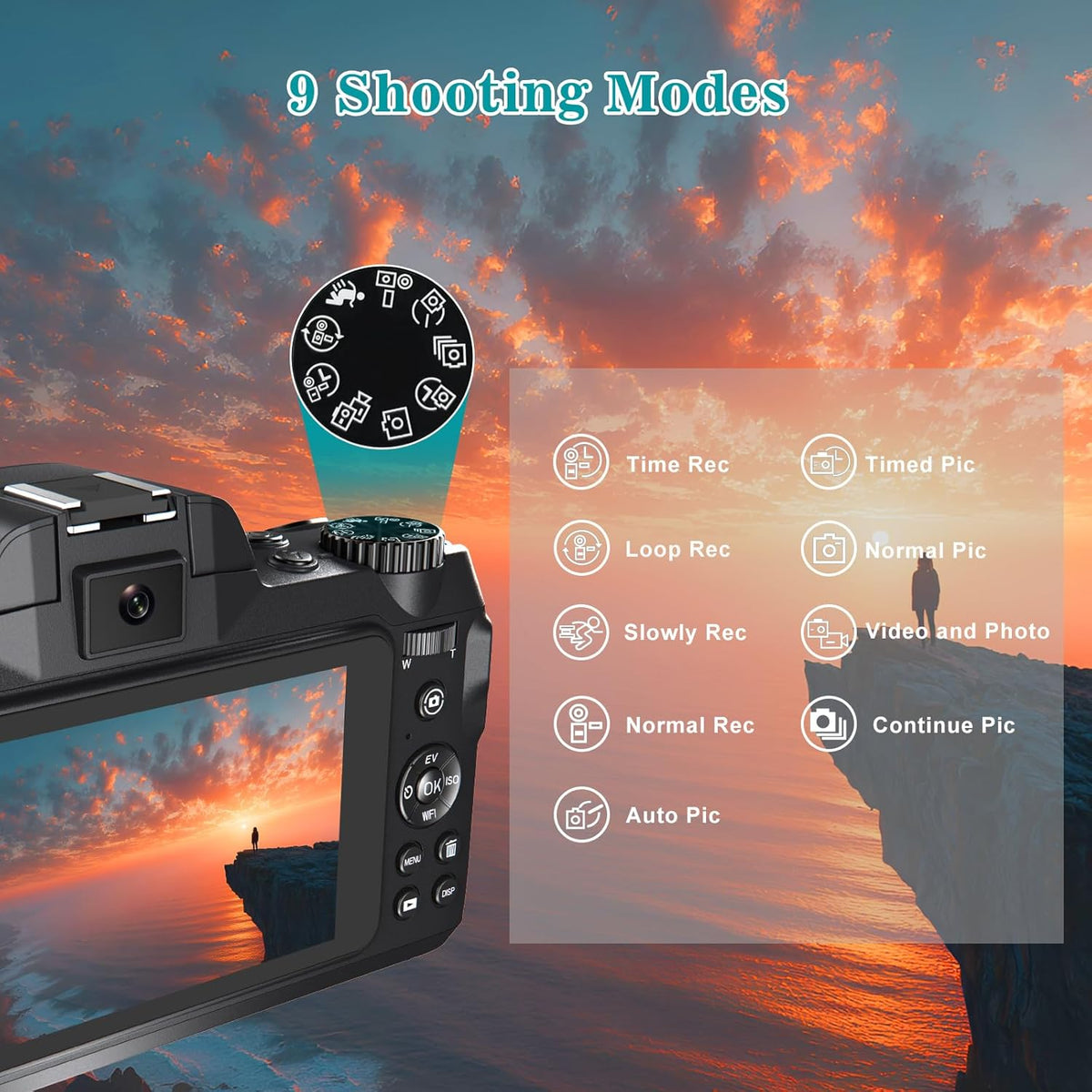 Digital Camera,5K 64MP Camera for Photography with Dual-Lens and Lens Hood,32GB Card 2 Batteries,Selfie 4" Touch Screen Vlogging Cameras for YouTube, Autofocus Flash 18X Digital Zoom Travel Camera