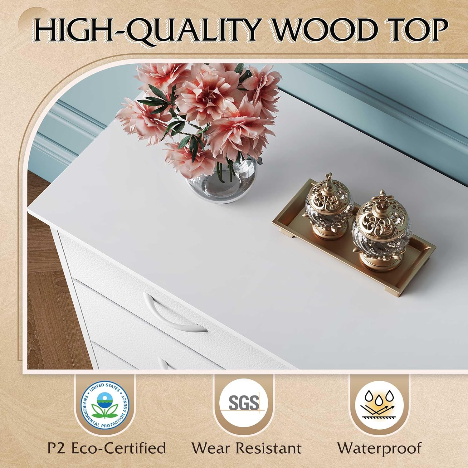 WLIVE 75.5'' White Dresser for Bedroom, TV Stand for 85, 80, 75, 65 Inch TV, 12 Drawer Long Fabric Dresser with Wood Top, Wide Entertainment Center Storage Chest for Living Room, Closet