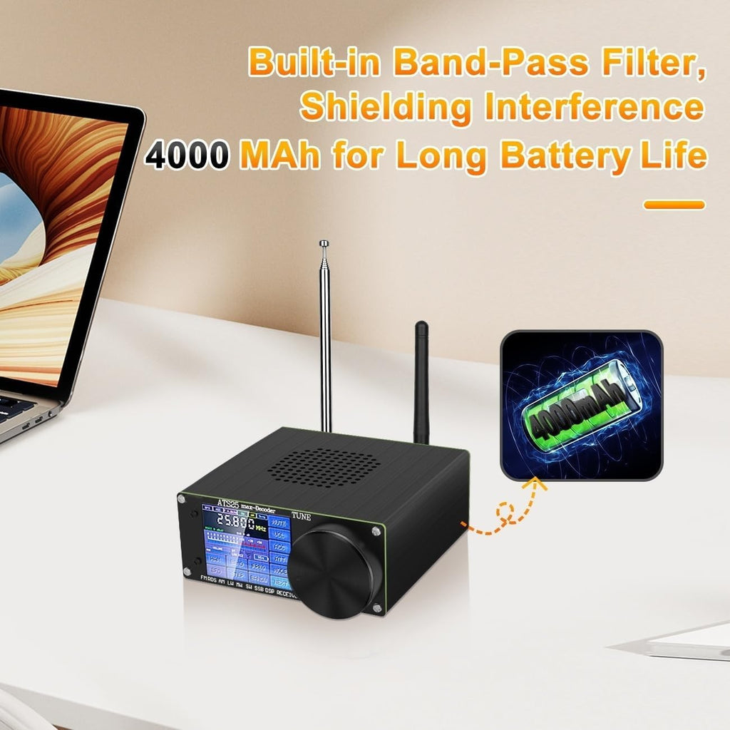 ATS-25MAX Decoder Si4732 SDR Radio Receiver,Portable 4.17 Version All Band Shortwave Radio,Adds CW RTty Decoding Function,WiFi Function,4000mAh Battery Bandpass Filter,FM LW (MW SW) and SSB