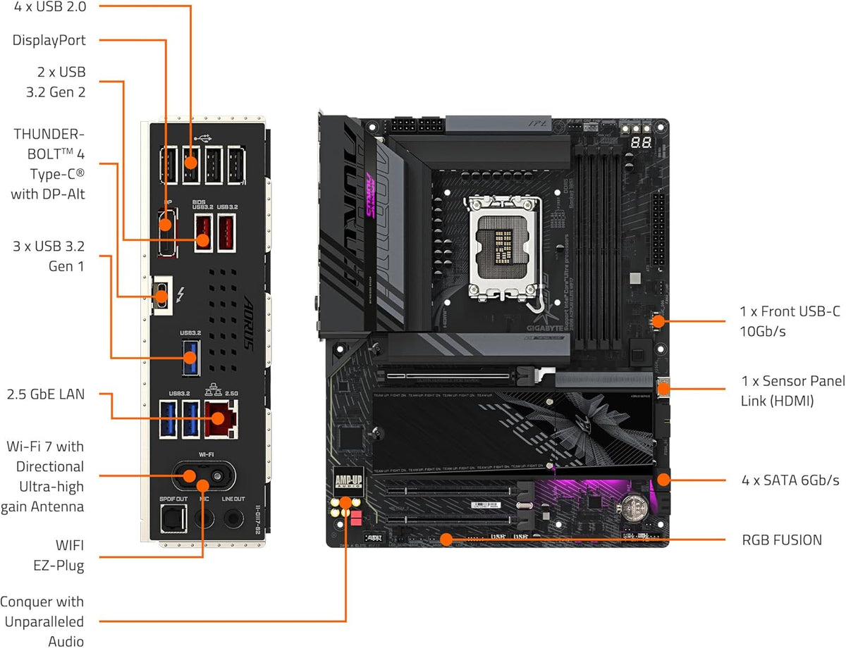 GIGABYTE Z890 AORUS Elite WIFI7 Intel Core Ultra (Series 2) LGA 1851 Motherboard, ATX, DDR5, 4X M.2, PCIe 5.0, Thunderbolt 4, 2.5GbE LAN, EZ-Latch