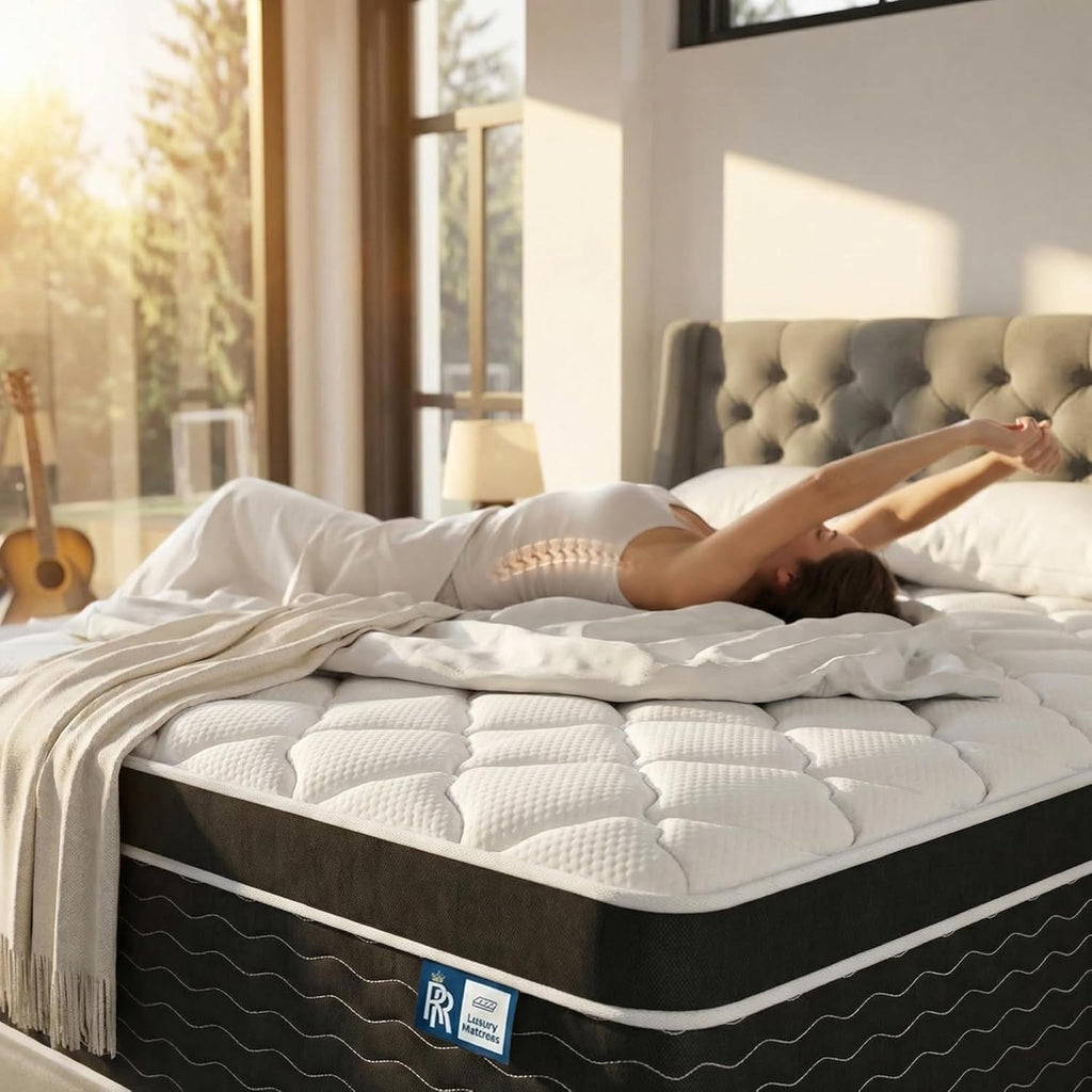 Ruoysun Luxury California King Mattress 12 In, Firm Cal King Mattress in a Box, 7-Zones& Edge Support, Cooling Gel Memory Foam& Pocketed Spring, Pressure Back Pain Relief, Hotel-Level, 100-Night Trial