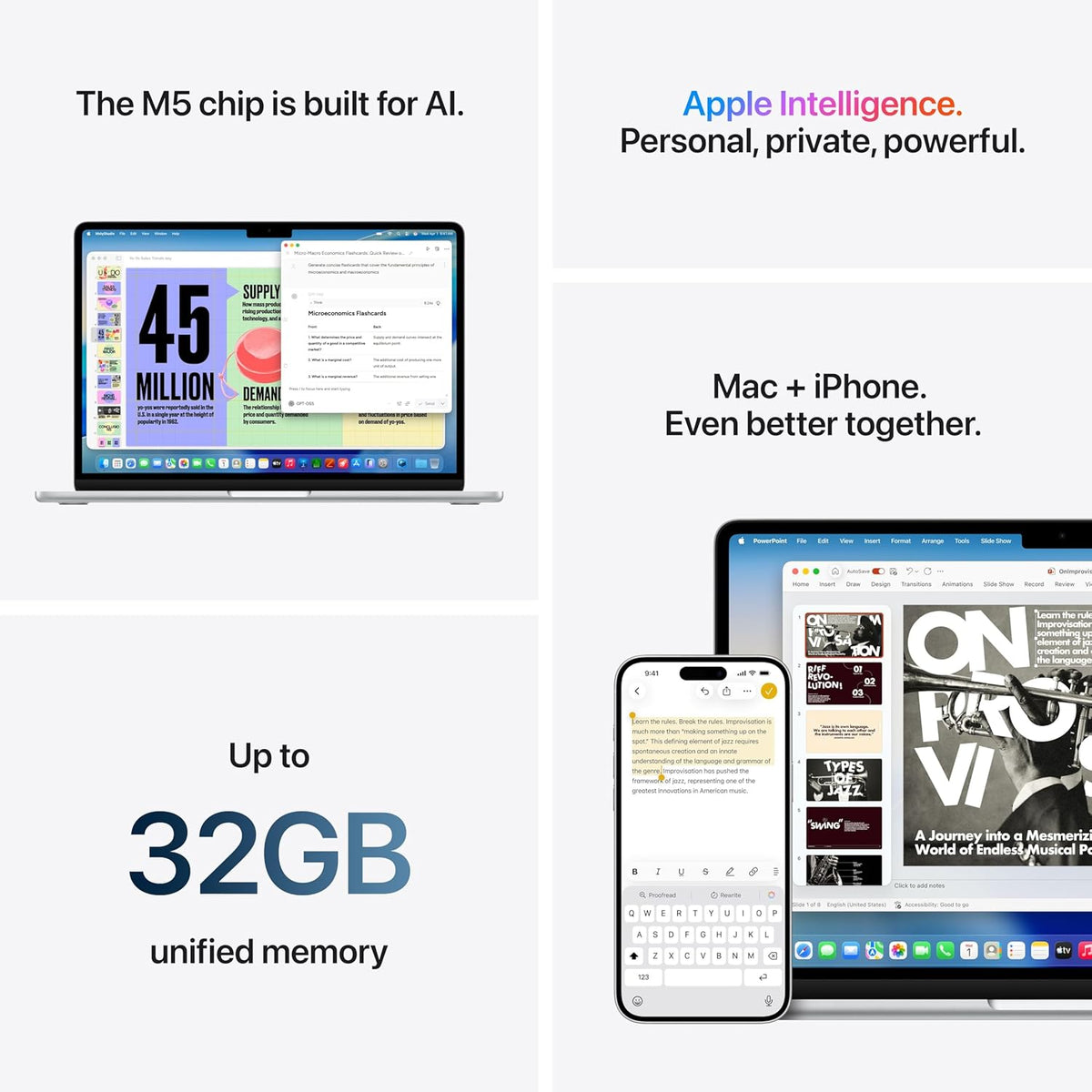 Apple 2026 MacBook Air 13-inch Laptop with M5 chip: Built for AI, 13.6-inch Liquid Retina Display, 16GB Unified Memory, 512GB SSD, 12MP Center Stage Camera, Touch ID, Wi-Fi 7; Silver
