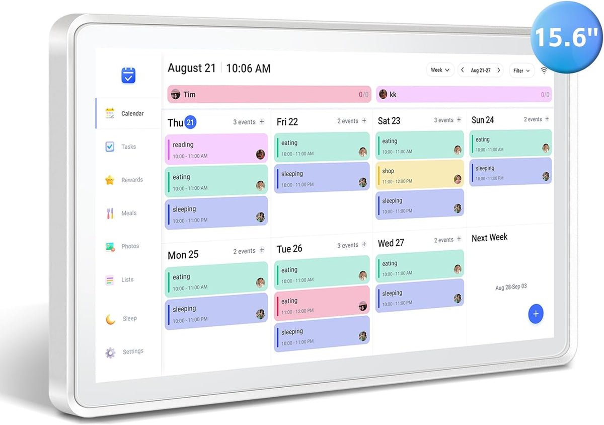 Digital Calendar 15.6", Touch Screen Electronic Calendar & Planner Wall Mountable, Instant Phone Sync, Photo Gallery, Custom Lists, Task Charts, Family Calendar for Home Office Organization