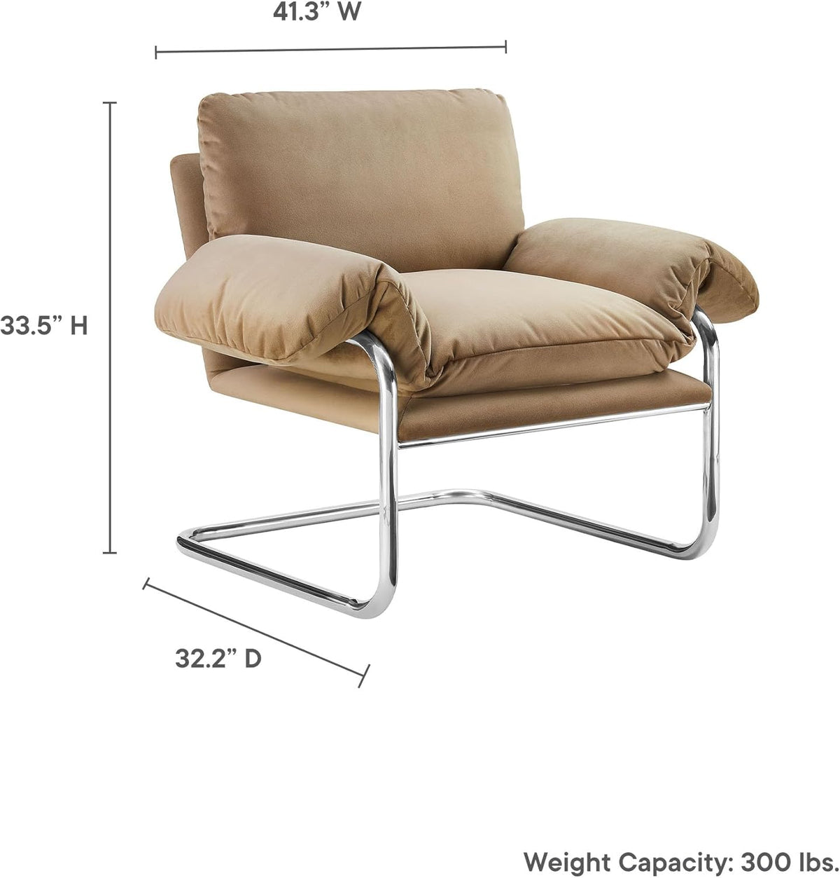 Modway Ansel Performance Velvet Accent Chair in Taupe - Stain-Resistant Velvet Lounge Chair for Living Room, Bedroom - Corner Reading Chair with Arms and Removable Cushions