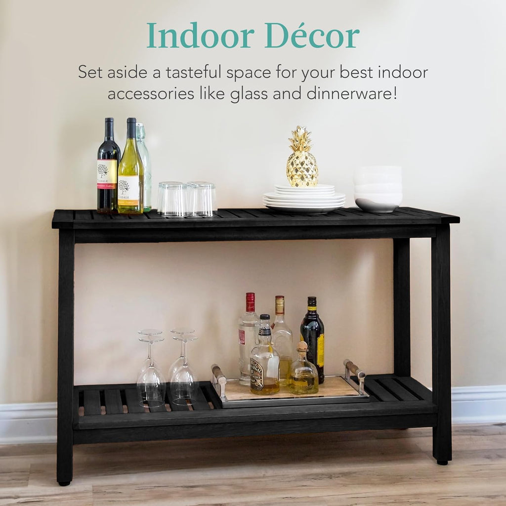 Best Choice Products 48in 2-Shelf Eucalyptus Wooden Console Table Indoor Outdoor Multifunctional Buffet Bar Storage Organizer w/Foot Sliders - Black