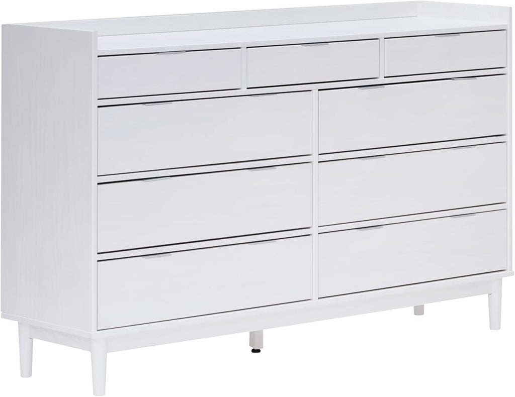 Walker Edison Blythe Mid-Century Modern Tray-Top Solid Wood 9-Drawer Dresser 60 Inch White