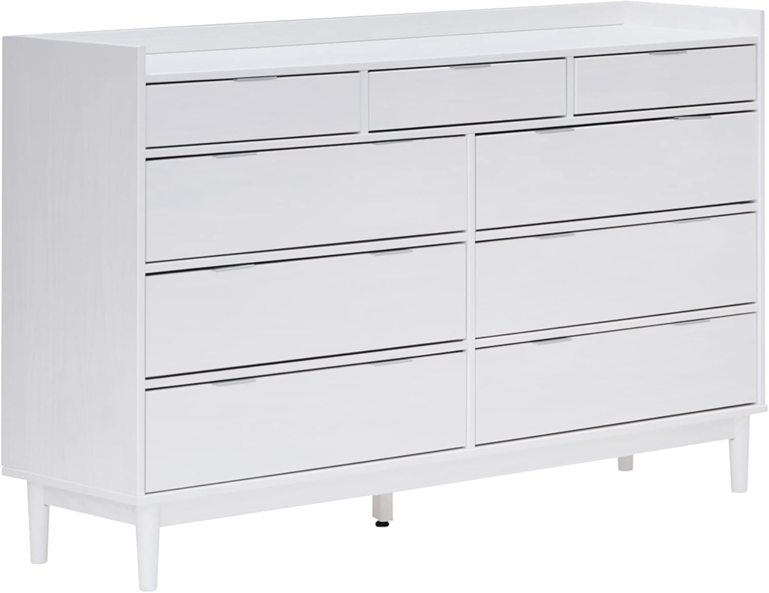 Walker Edison Blythe Mid-Century Modern Tray-Top Solid Wood 9-Drawer Dresser 60 Inch White
