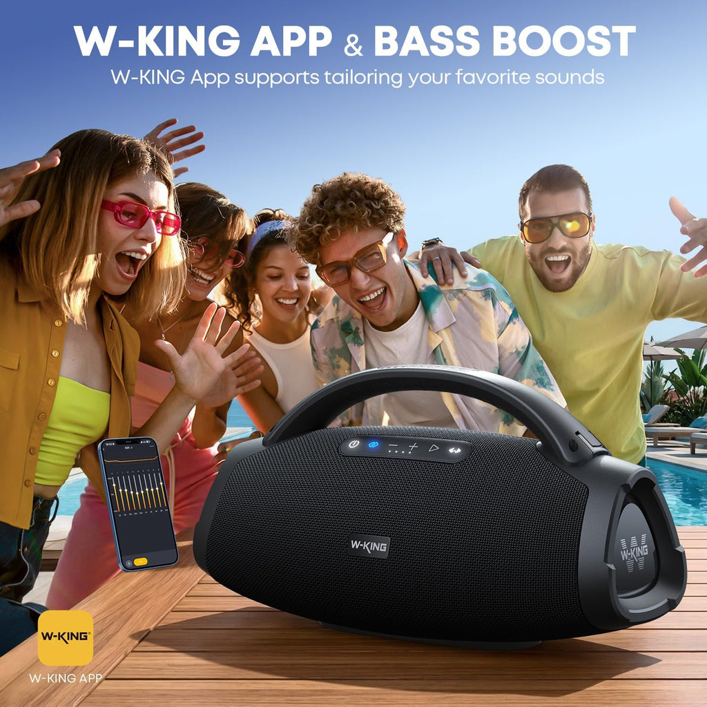 330W PEAK Loudest Boom Box, 7.5" Subwoofer/2.1Ch/IPX7 Waterproof, 200W RMS Party Large Bluetooth Speaker Wireless with 2 Woofers/DSP/BT5.4/APP/Fast Charge/OTG/AUX/Guitar-in, Massive Bass for Outdoors