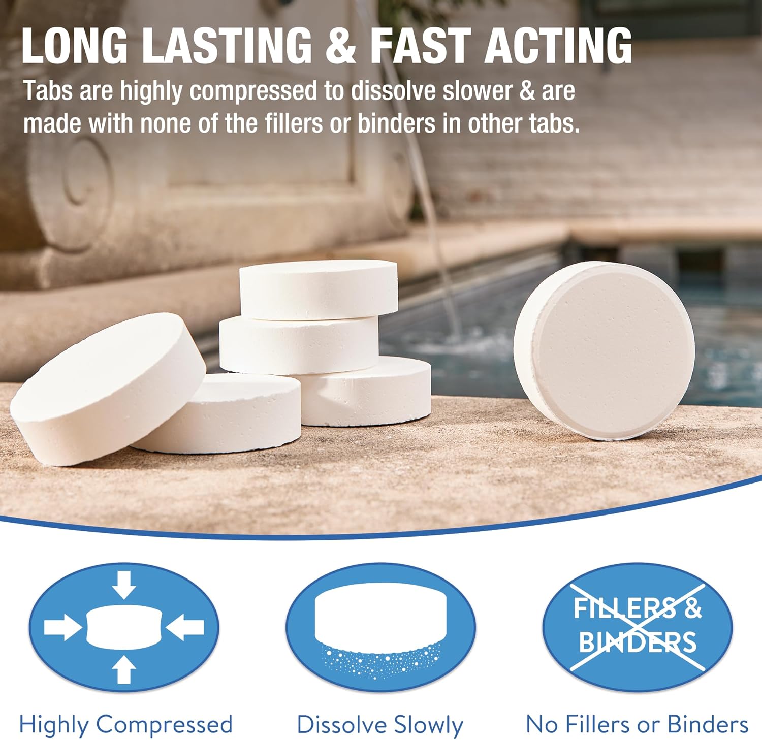 Doheny's 3-Inch Stabilized Chlorine Tablets for Sanitizing Swimming Pools | 99% Pure Tri-Chlor, 90% Available Chlorine | Long-Lasting, UV-Protected, Slow-Dissolving | Individually Wrapped 50lb Bucket