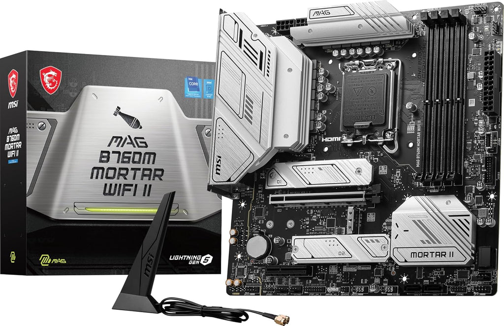 MSI MAG B760M Mortar WiFi II Gaming Motherboard (Supports 12th/13th/14th Gen Intel Processors, LGA 1700, DDR5, PCIe 5.0, M.2, 2.5Gbps LAN, USB 3.2 Gen2, HDMI/DP, Wi-Fi 6E, Bluetooth 5.3, mATX)