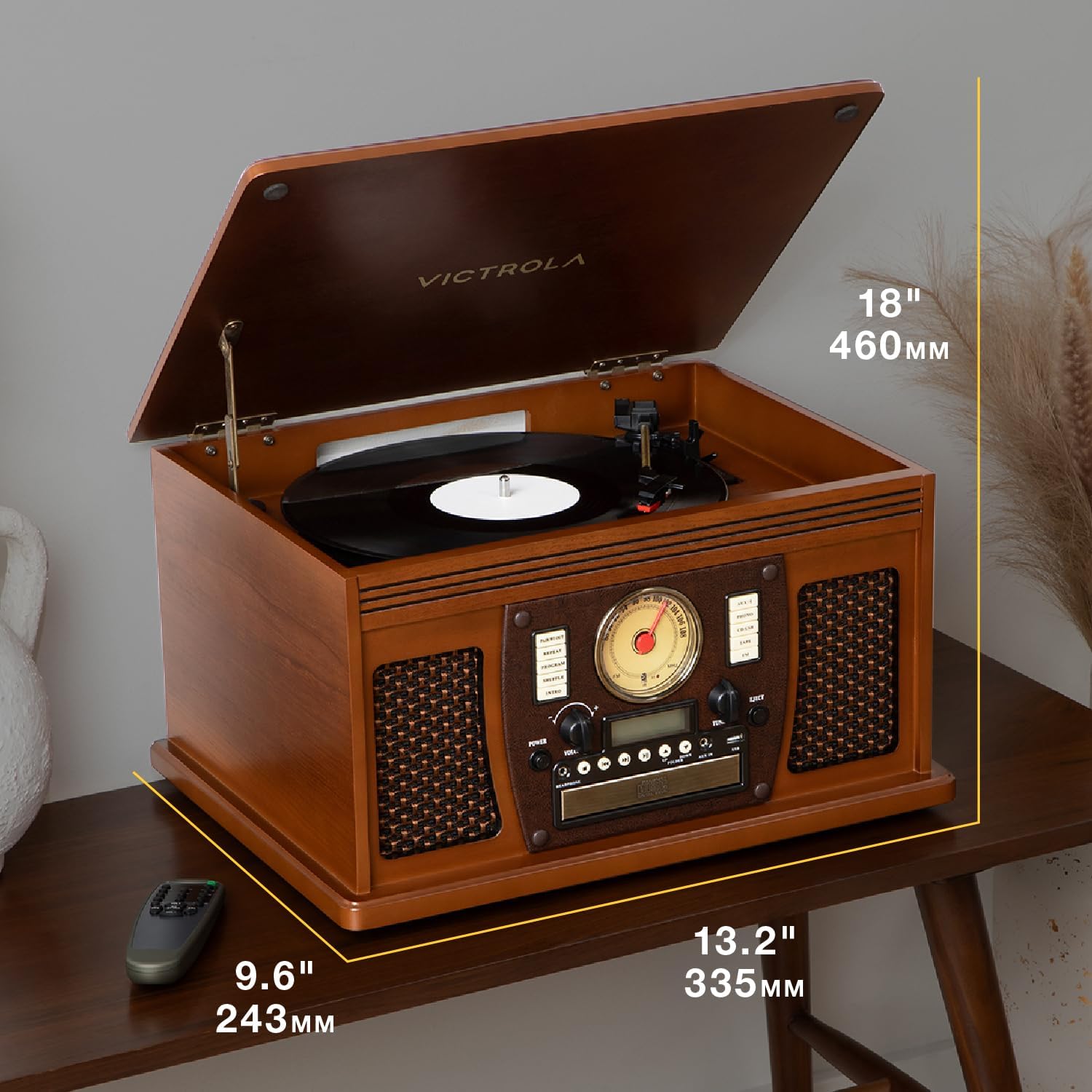 Victrola Navigator 8-in-1 Bluetooth Record Player with Built-in Speakers – 3 Speed, CD Player, Cassette, FM Radio, USB, RCA Out, Headphone Jack, Wireless Music Streaming, Real Wood (Walnut)