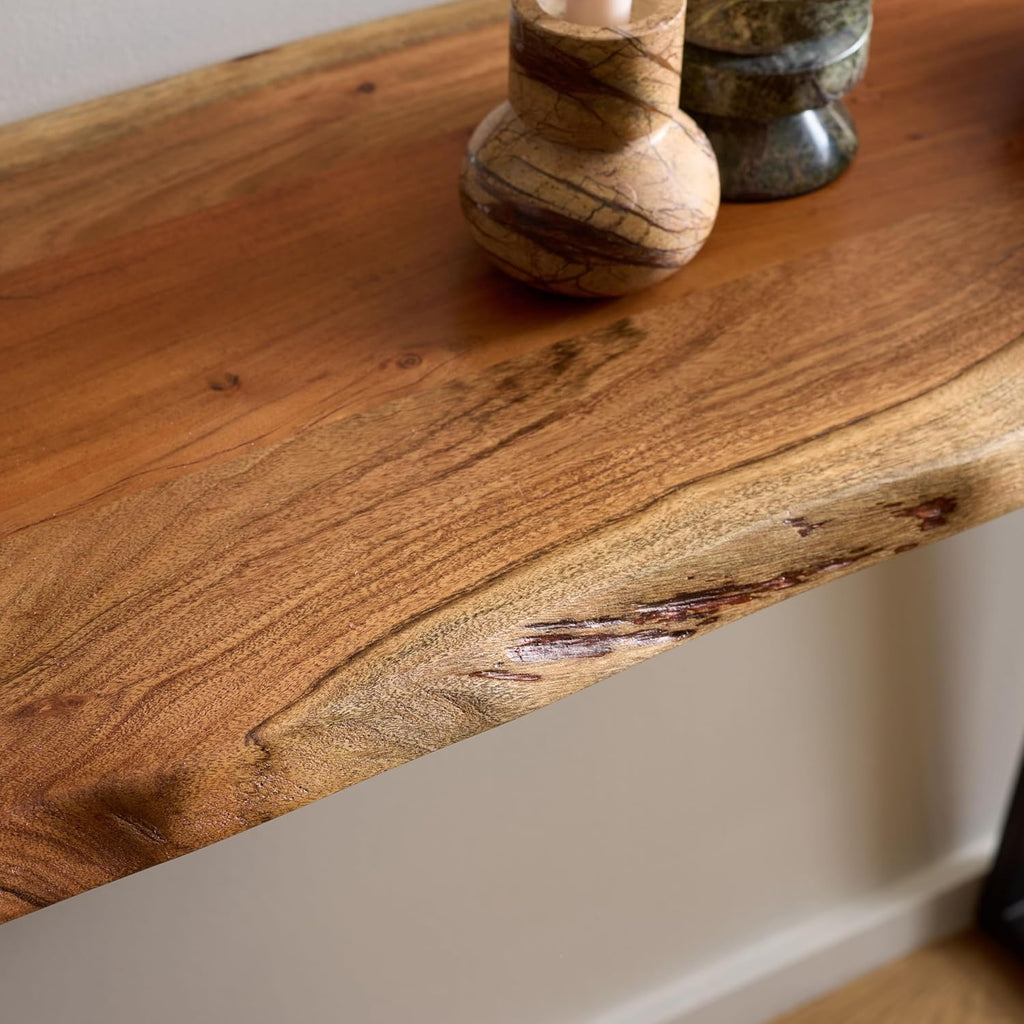 SAFAVIEH Home Collection - Adella Live Edge Entryway Console Table, Natural Wood Top with Black Metal Open Legs (CNS3704A)