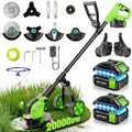 20,000RPM Cordless Electric Weed Wacker, 800W Brushless Weed Eater with Wheels, 12" 4-in-1 String Trimmer Lawn Edger Mini Lawn Mower Brush Cutter, Foldable, 21V, 2×4.0Ah Batteries Power Display