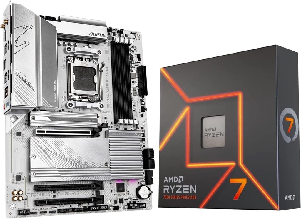 Micro Center AMD Ryzen 7 7700X CPU Processor with GIGABYTE B650 AORUS Elite AX ICE Motherboard (AM5, ATX, DDR5, Triple M.2, USB 3.2 Gen2X2 Type-C, WiFi 6E)