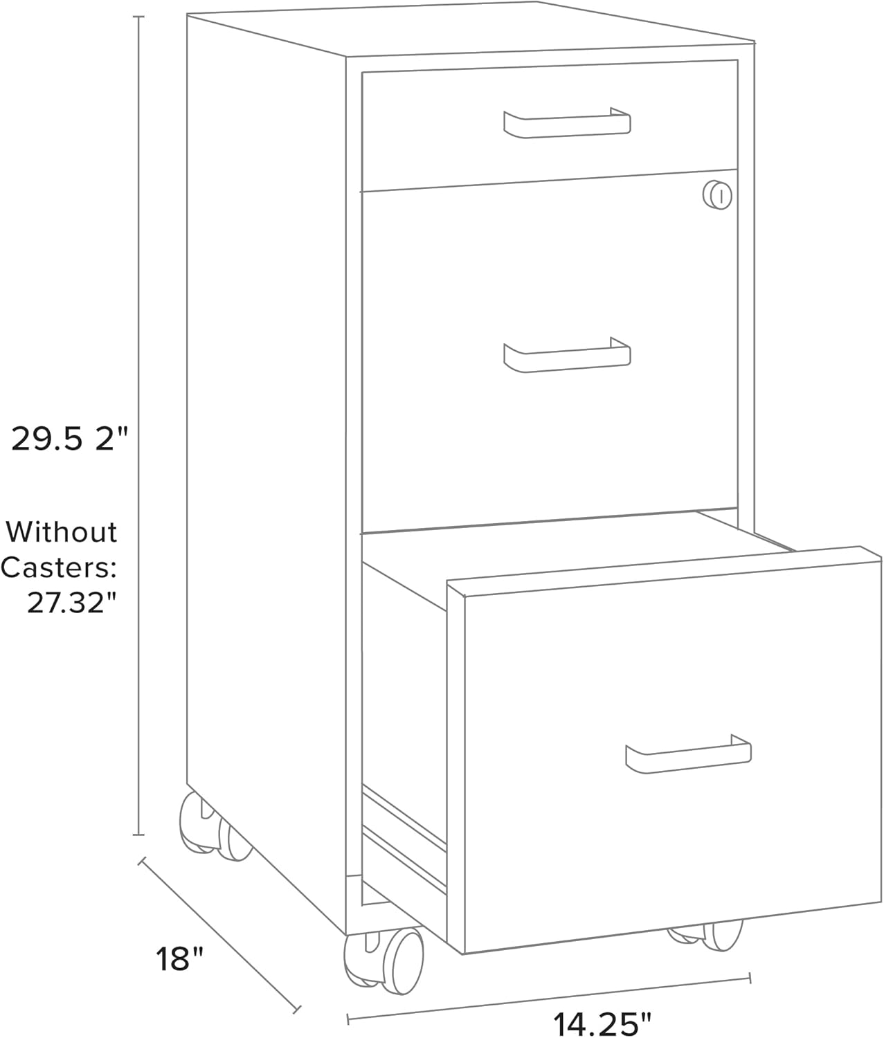 Hirsh Space Solutions 18" Deep Modern Mobile Metal Organizer File Cabinet with Cam Lock & Casters, 3-Drawer, Letter-Size, for Small Home/Home Office in Midnight Purple