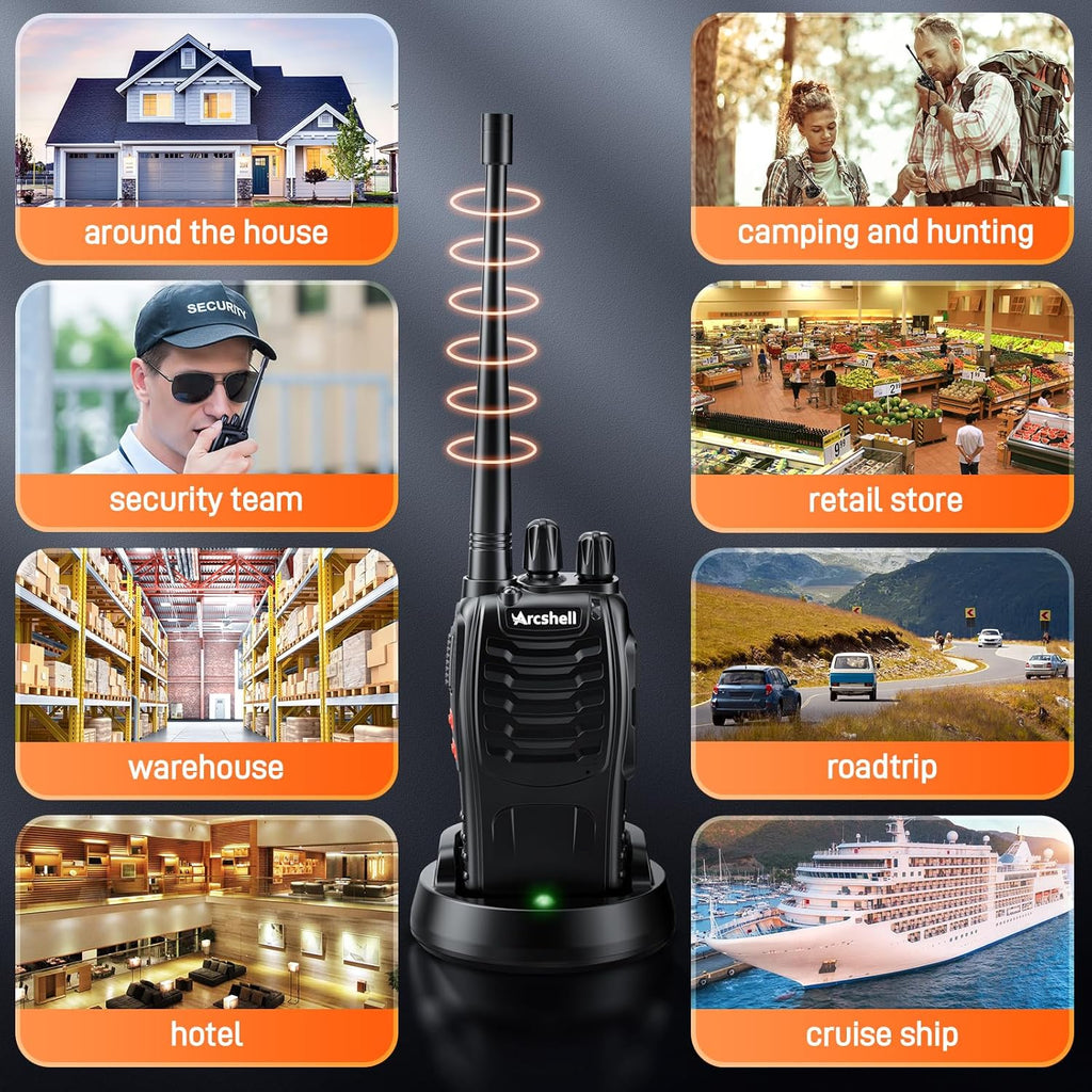Rechargeable Long Range Two-Way Radios with Earpiece 10 Pack Arcshell AR-5 Walkie Talkies Li-ion Battery and Charger Included (10 Pack)