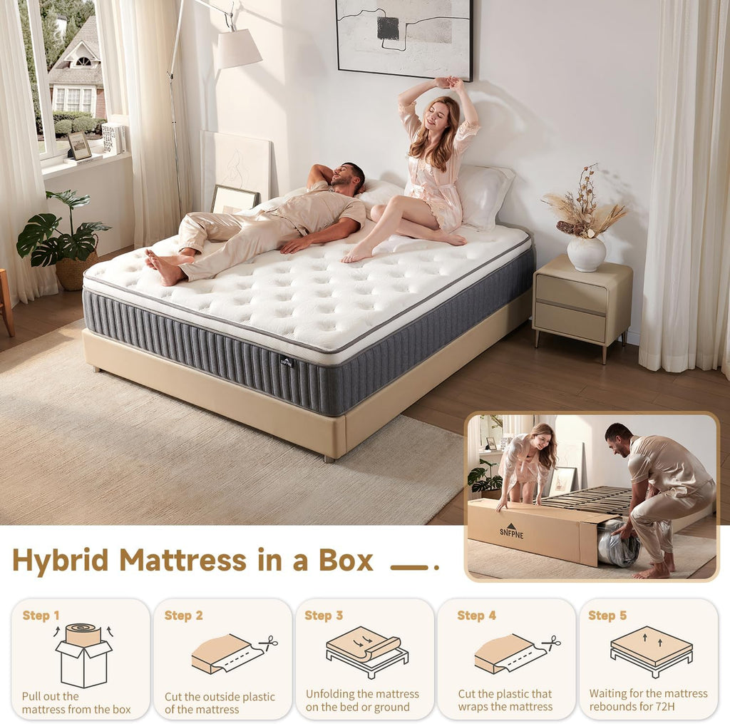 Full Mattress, 12 Inch Hybrid Mattress in a Box, Medium Firm Memory Foam Mattress, Fiberglass Free with Individual Pocket Springs, Motion Isolation&Pressure Relief, CertiPUR-US 75"*54"