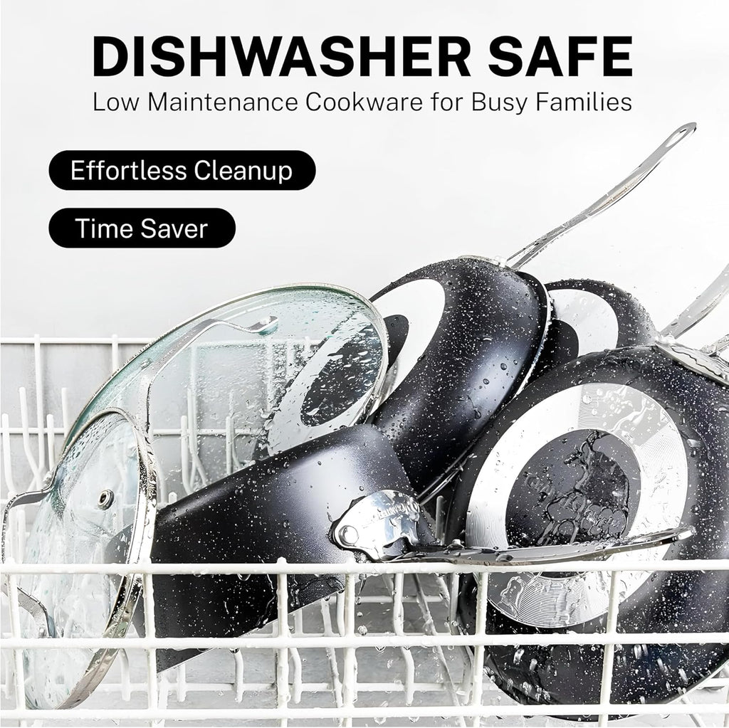 Granitestone 20 Pc Pots and Pans Set Nonstick Kitchen Cookware Set with Frying Pan, Bakeware & Steamer, Diamond Infused, Non Toxic PFOA PFOS Free, Metal Utensil Safe, Oven & Dishwasher Safe, Black
