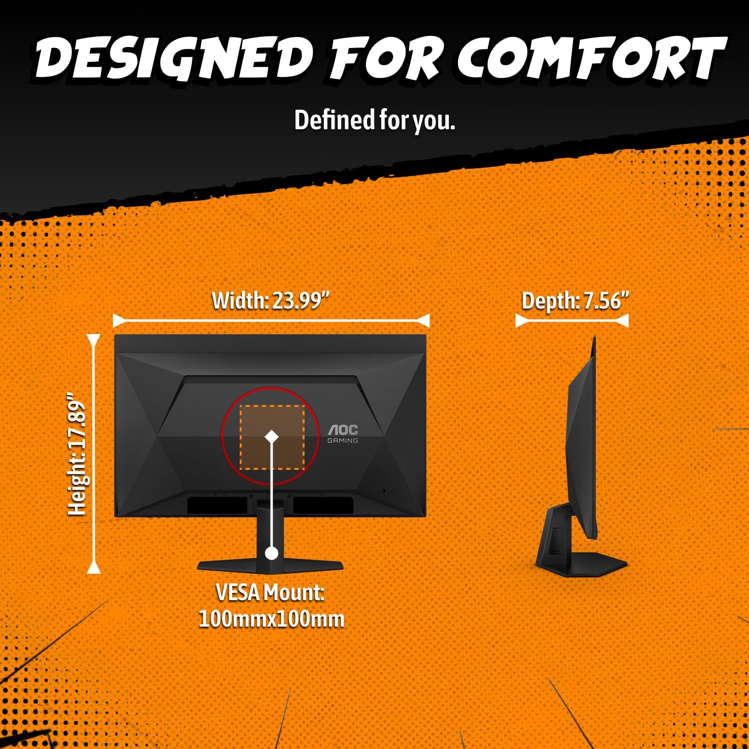 AOC 27" QD OLED Gaming Monitor, QHD 2560x1440, 240Hz, 0.03ms GtG, G-SYNC Compatible, HDR Ready, DisplayPort, HDMI, VESA Mountable, Console Gaming Ready, Q27GAZD