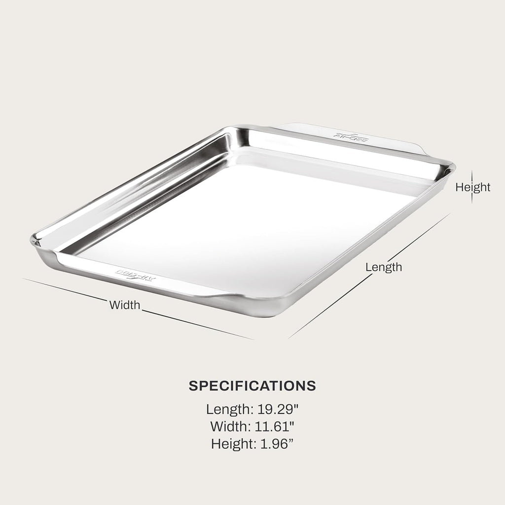 All-Clad Stainless Steel Jelly Roll Baking Pan 10" x 15" - Tri-ply Bonded for Consistent Baking- (Roast, Bake Cookies, Brownies and More) Professional Stainless Steel Bakeware
