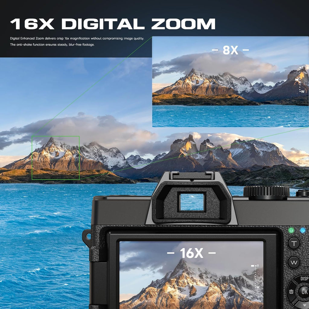 G-Anica 5K 64MP Digital Camera for Photography, Vlogging WiFi Point and Shoot Camera with 180 Flip Screen, 16X Zoom All-in-One Camera Kit for Beginners & Teens, with 64GB Card, Microphone, Filter Trio