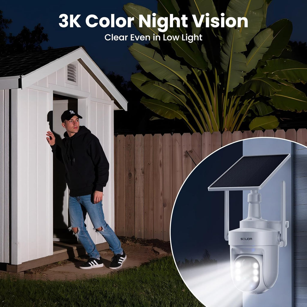 SOLIOM Security Cameras Wireless Outdoor, 6-Camera Solar Security System, 5MP 3K Color Night Vision, Radar Motion Detection, 360° Auto Tracking, No Monthly Fees, 64GB Local Storage