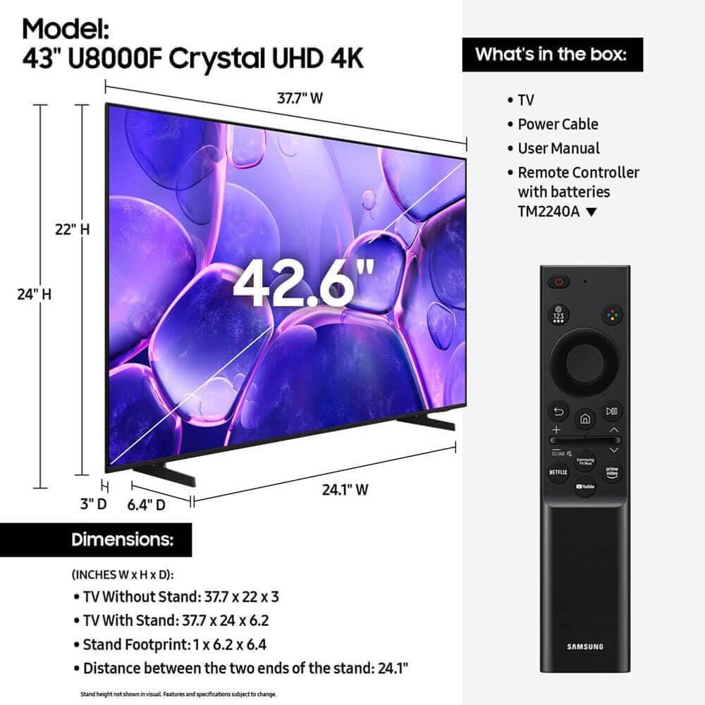Samsung UN50U800KIT1 50 inch Class U8000F Series Crystal 4K UHD Smart TV 2025 HDR Tizen OS with HDMI Cable Streaming B
