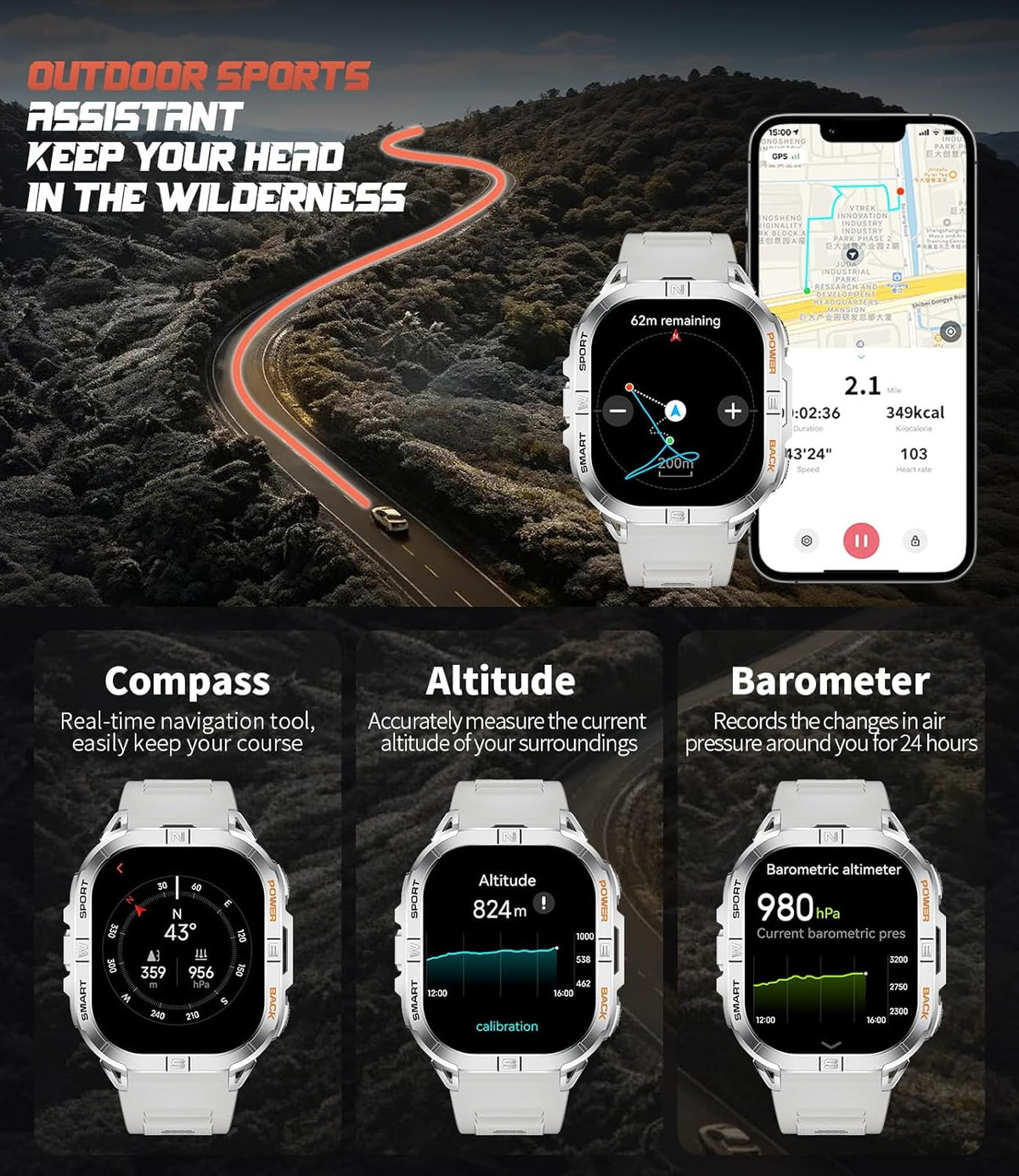 LIGE GPS Sports Smart Watch for Men, 2.13'' AMOLED Smartwatches, 170+ Sport Modes/LED Flashlight/Compass, IP68 Waterproof Step Tracker Watch, Sleep/Pedometer Smart Watches for Android iOS (Sliver)