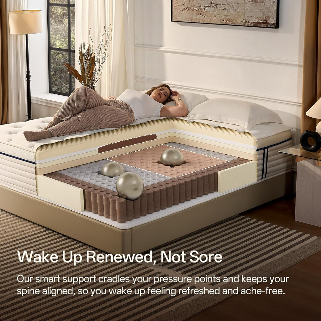 Queen Mattress 12 Inch, Medium Plush Hybrid Queen Size Mattress with Memory Foam & Individually Wrapped Pocket Coils, Pressure-Relieving Support & Motion-Reducing Design